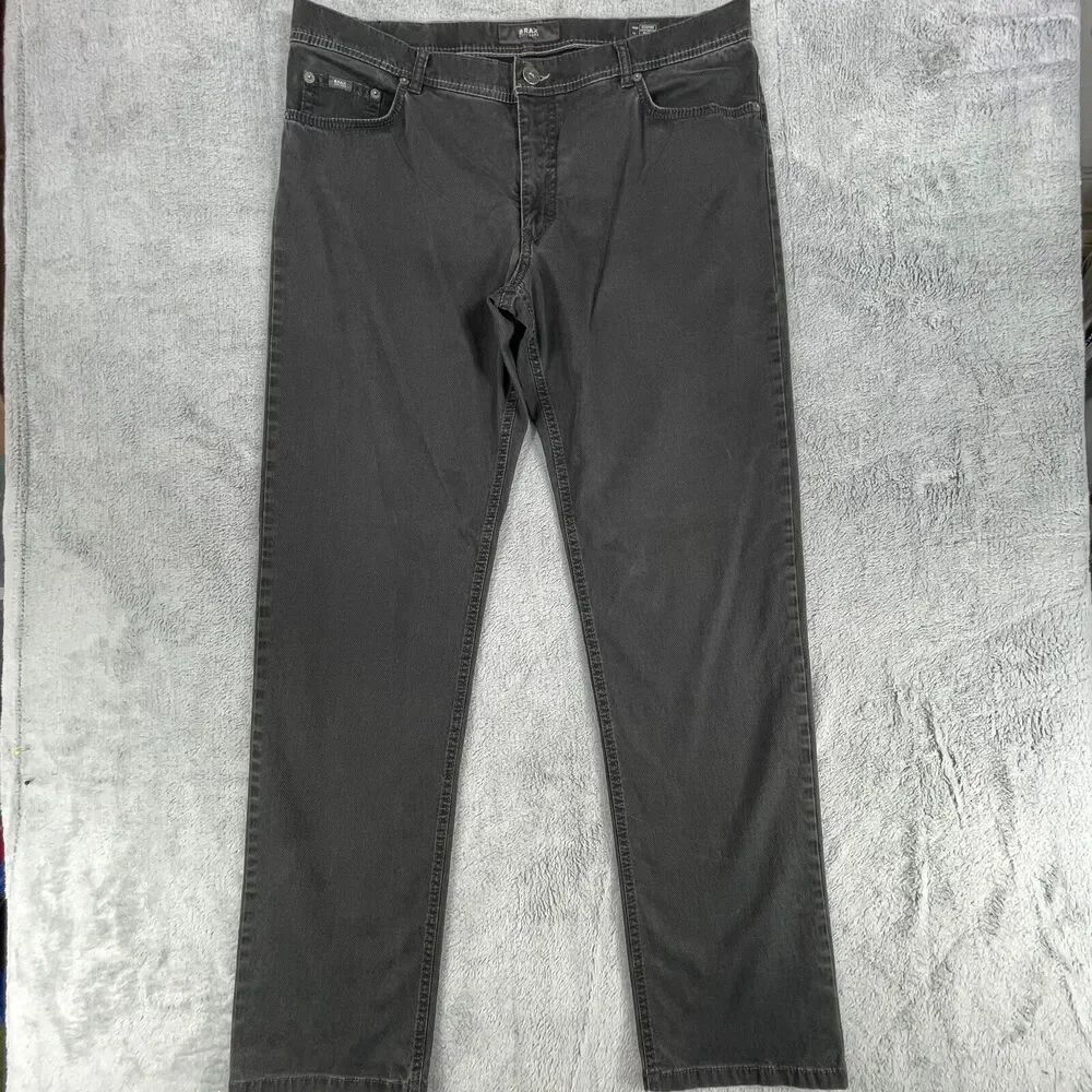 Brax Feel Good Cooper Pants Men's 38 X 34 Gray Cotton Mid-Rise Straight Leg